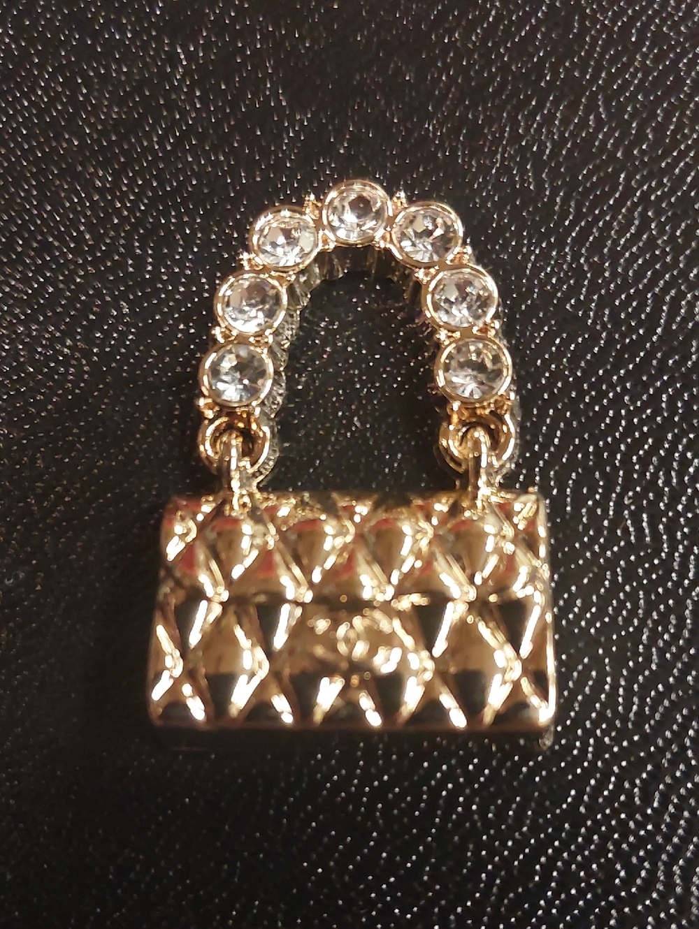 CC Gold Quilted Mini Bag Charm Pendant with Crystal Handle